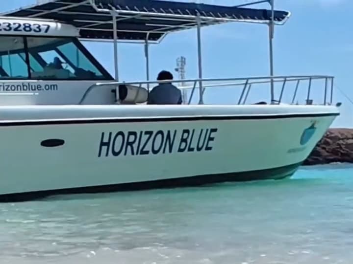 Horizon Blue boat in the shallows at the Daymaniyat Islands - reel from @horizonblue.om